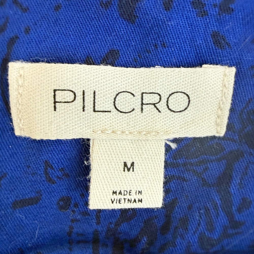 Pilcro Velvet Button Down Shirt Womens Medium Navy Blue Long Sleeve Pockets - Picture 5 of 11
